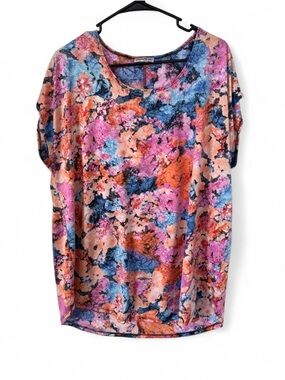 Floral Abstract Tie-Dye Short Sleeve Top - Multi Pink/Blue